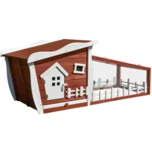 Image of Pawhut - Wooden Rabbit Hutch Outdoor Guinea Pig Hutch Backyard Bunny Cage Small Animal House Ramp Run 155.5 x 64.5 x 65.5 cm