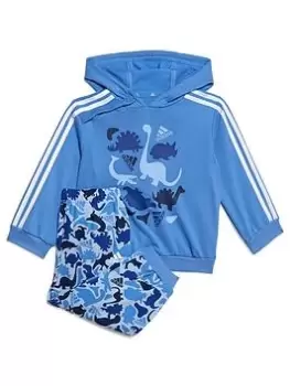 Image of Boys, adidas Infant Dino Print Hoodie & Jogger Set - Blue Size 6-9 Months