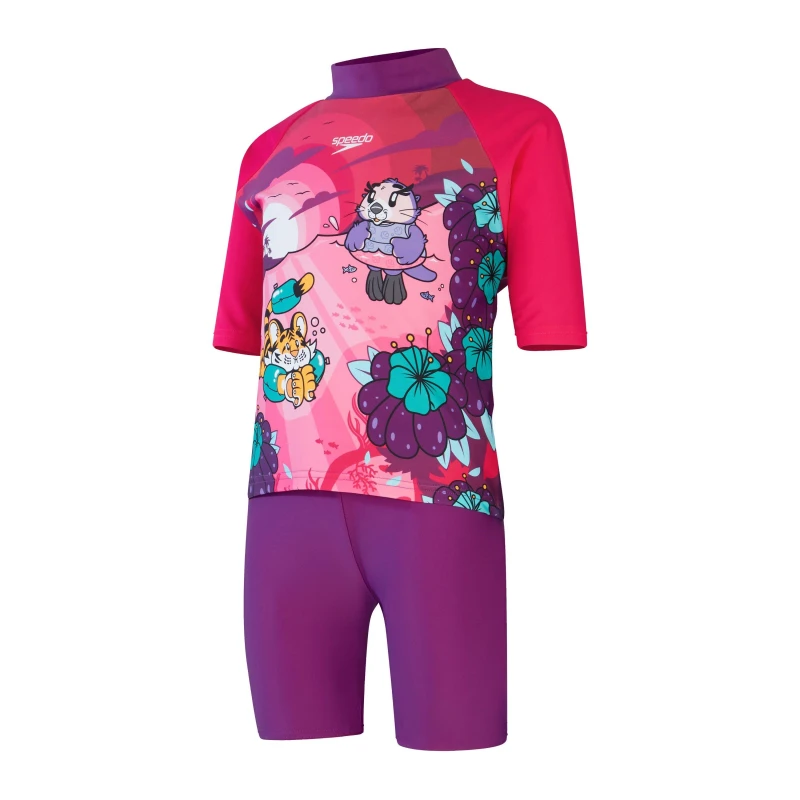 Image of Speedo Learn To Swim Sun Protection Top & Shorts Set Infants - Pink Pink 2 - 3 Years