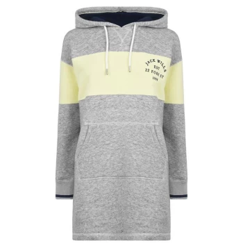 Image of Jack Wills Gathorn Colour Block Mini Hoodie Dress - Grey Marl