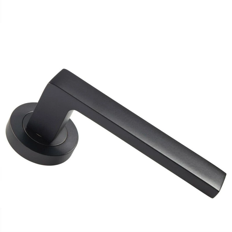 Image of Loops PAIR Straight Square Handle on Round Rose Concealed Fix Matt Black Finish Black