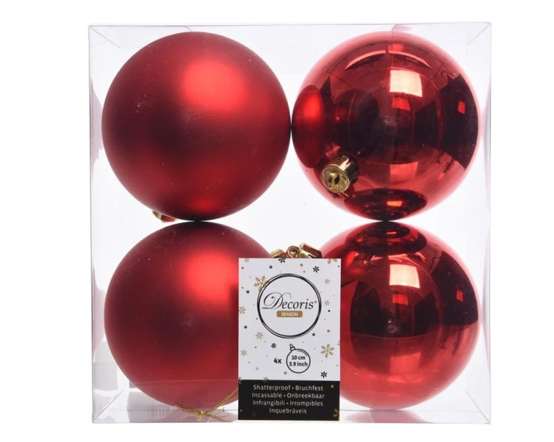 Image of N/A Shatterproof Christmas Red Bauble 10cm Pack of 4 - Christmas