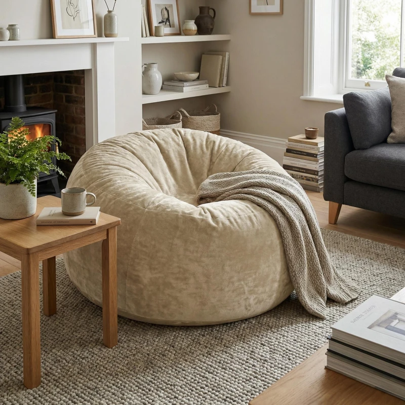 Image of Urban Meuble Modern Round Bean Bag Sofa Chair Beige unisex One Size