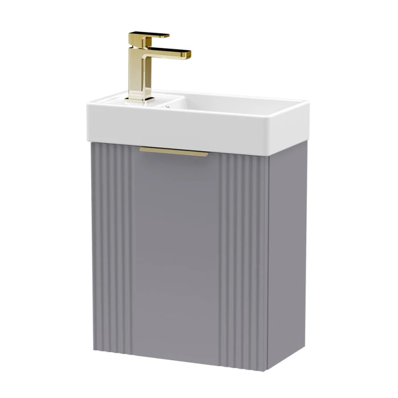 Image of Balterley Grey 400mm Wall Hung Vanity Unit with Brushed Brass Handle Grey Unisex