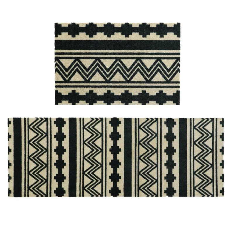 Image of JVL Mega Mat and Runner Set - Aztec Runners Set Black 39060503000