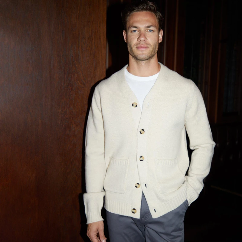 Image of Threadbare Knitted V-Neck Cardigan With Wool Natural male XL