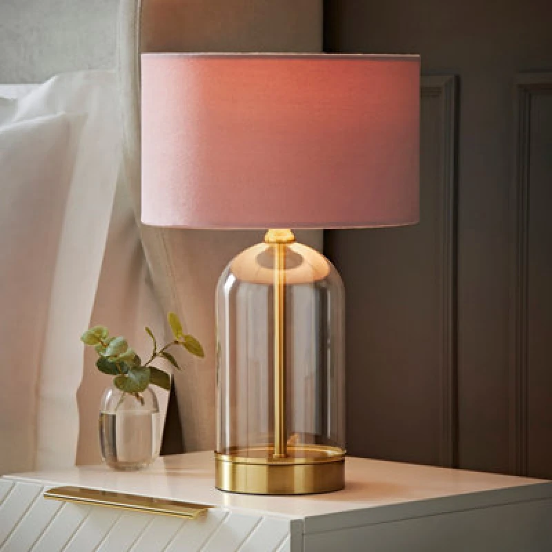 Image of VALUELIGHTS Glass Table Lamp Gold Base Living Room Bedside Light Velvet Lampshade Shade - Blush - No Bulb B3785