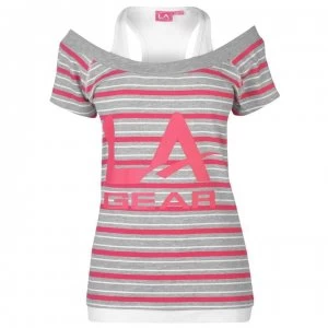 Image of LA Gear Multi Layer T Shirt Ladies - Grey Stripe