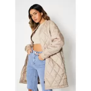 Image of I Saw It First Diamond Quilted Longline Jacket - Brown
