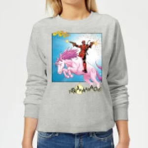 Image of Marvel Deadpool Unicorn Battle Womens Sweatshirt - Grey - S