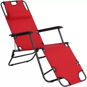 Image of Outsunny - 2 in 1 Outdoor Folding Sun Lounger w/ Adjustable Back and Pillow Red