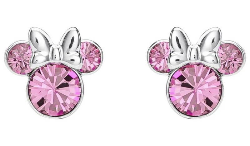 Image of Disney Minnie Mouse Silver Plated Pink Crystal Stud Earrings