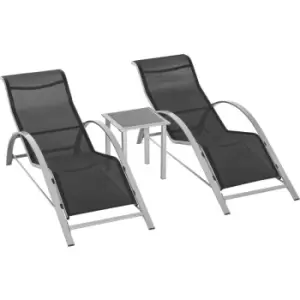 Image of 3 Pieces Lounge Chair Set Garden Sunbathing Chair w/ Table Black - Outsunny