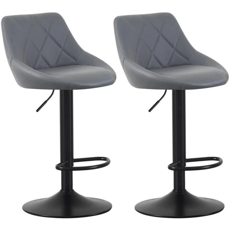 Image of MCC Direct Set of 2 Height Adjustable Kitchen Bar Stool Breakfast Chairs with Footrest - Stanley in Grey Grey Unisex