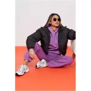 Image of I Saw It First Black Oversized Cropped Padded Puffer With Hood - Black