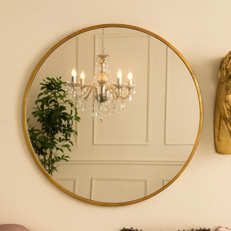 Image of Melody Maison Large Round Gold Framed Wall Mirror 80cm X 80cm Gold