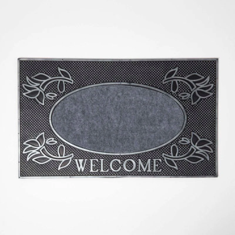 Image of Homescapes Silver 'welcome' Door Mat, 75 X 45 Cm