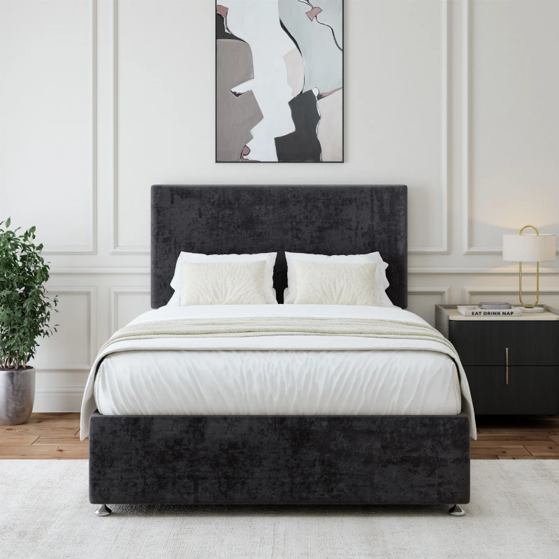Image of Bedmaster Bedmaster Luxury Velvet 2 Drawer Divan Base And Plain Headboard in Black Size: Small Double Black Small Double Unisex 7867867836738