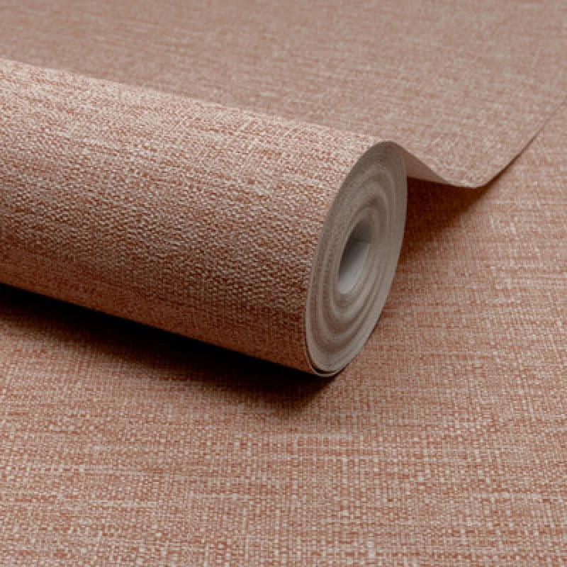 Image of Grandeco Telma Slubbed Fabric Hessian Textured Luxury Wallpaper, Pink