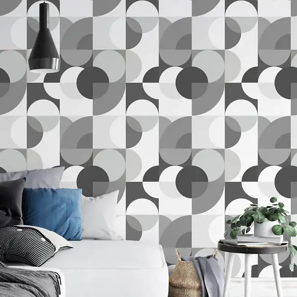 Image of Catherine Lansfield Sirkel Wallpaper, Black & White