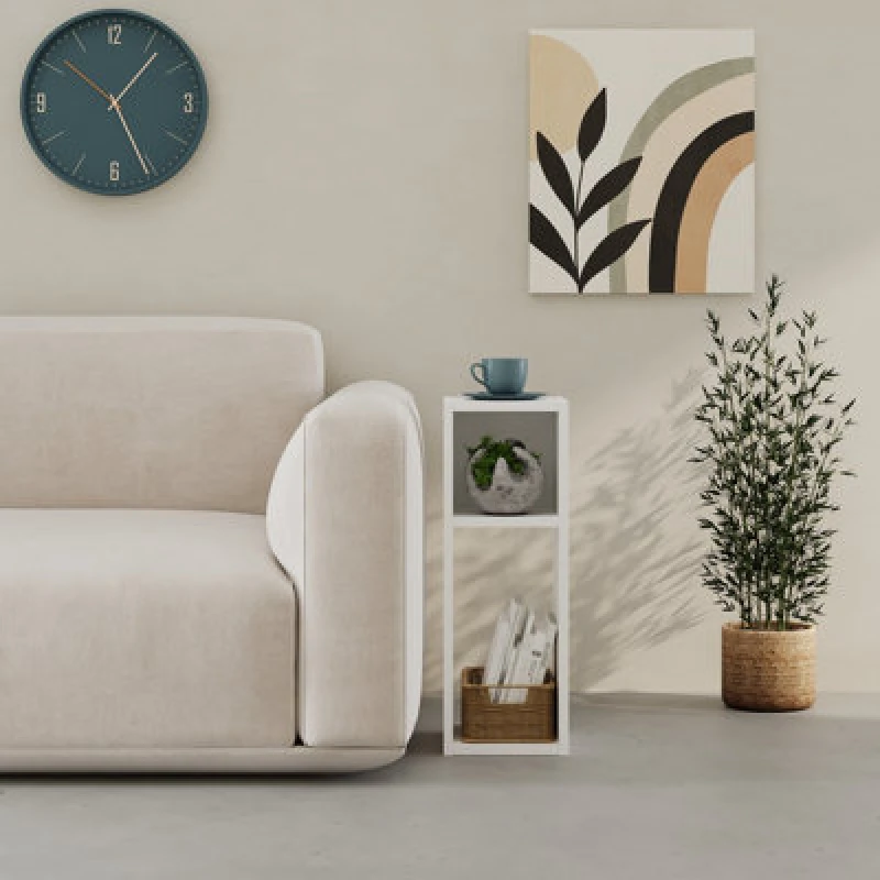 Image of Decortie Modern Combayn 3 Cube Small Low Standing Book Shelf Contemporary Stackable Cube Storage Unit For Small Space (White)