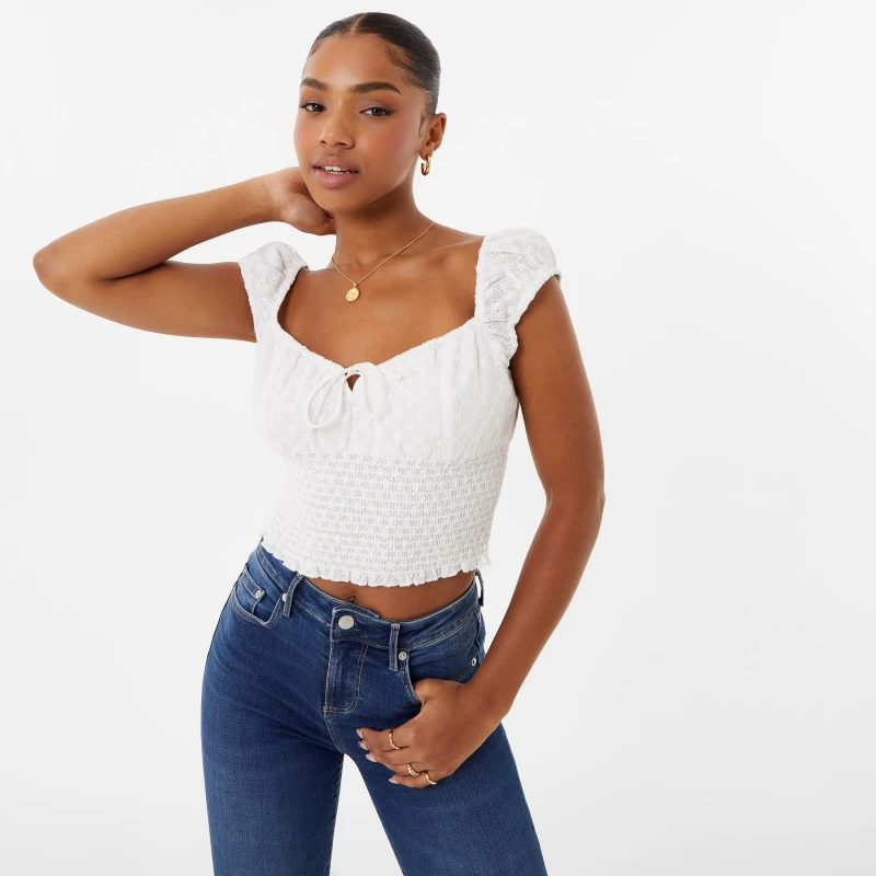 Image of Jack Wills Broderie Prairie Top - White White 12