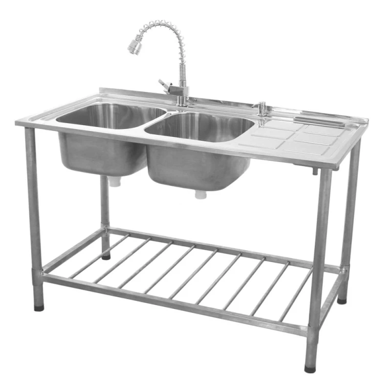 Image of (Right Hand Drainer) KuKoo Catering Sink Double Bowl Stainless Steel Commercial Sink