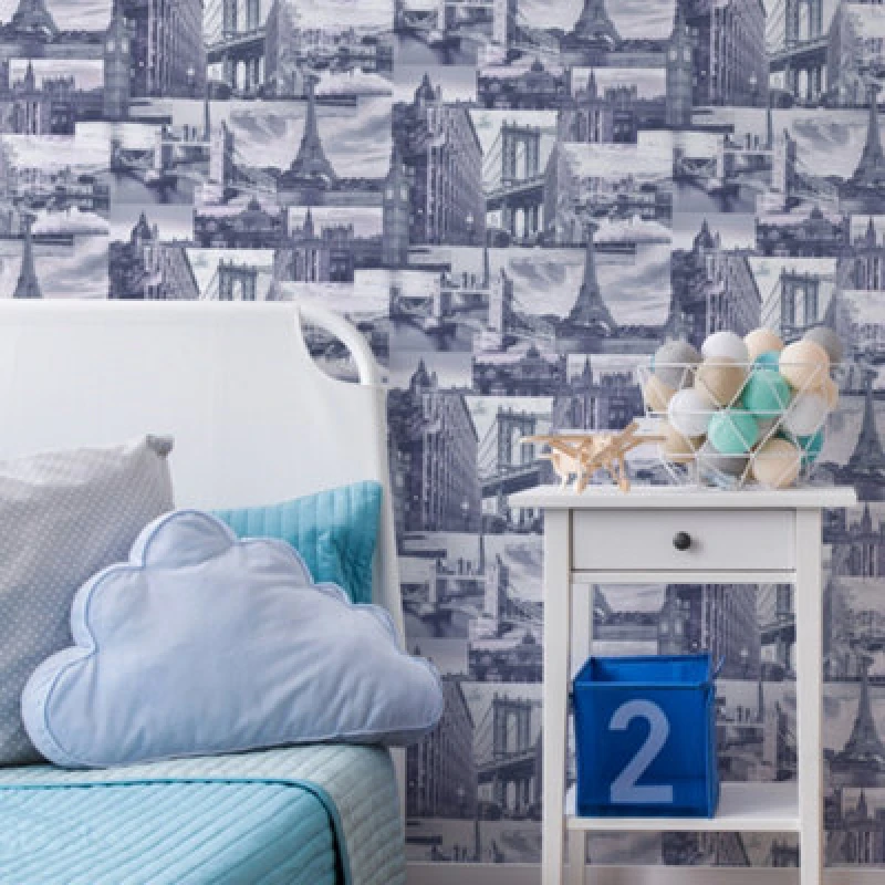 Image of Graham & Brown Fresco City Scene Indigo, Blue 108116