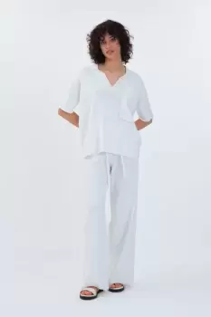 Image of Fillis Collared Topstich Top, White / L