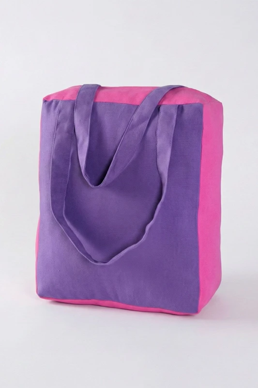 Image of Homescapes Cotton Solid Purple Pink Design Shopping Bag, 27 x 32 x 11cm Purple unisex