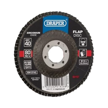 Image of Draper - 83157 Zirconium Oxide Flap Disc 115 x 22.23mm, 40 Grit