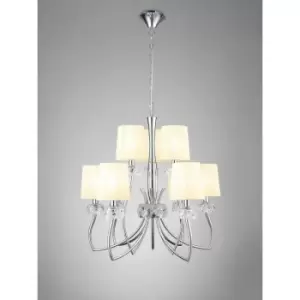 Image of Suspension 6+3 bulbs Loewe E14, polished chrome with cream shades