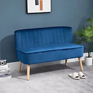 Image of HOMCOM Faux Velvet Upholstered 2-Seater Sofa Blue