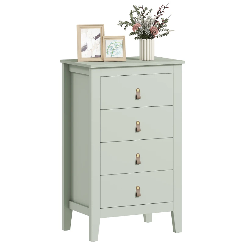 Image of HOMCOM HOMCOM Bedroom Chest of Drawers, 4 Drawers with PU Leather Handles in Green Green One Size Unisex 5063603678644