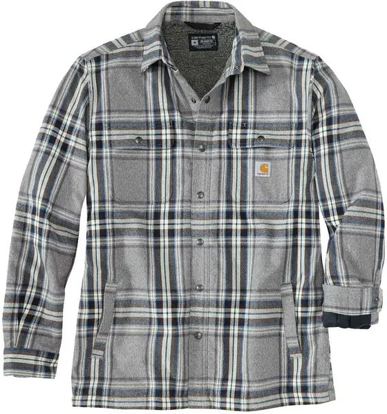 Image of Carhartt Flannel Sherpa Lined Shirt, grey, Size M