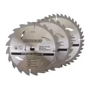 Image of Silverline TCT Circular Saw Blades 20, 24, 40T 3pk - 190 x 16 - No Ring
