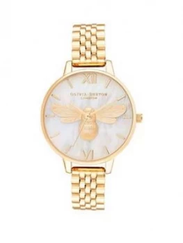 Image of Olivia Burton Lucky Bee Mop Demi Dial Gold Bracelet Watch