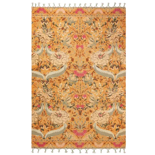 Image of Wylder Nature Charais Floral Tasselled Indoor Rug Yellow