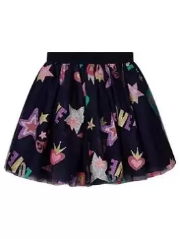 Image of Billieblush Girls Mesh Glitter Print Skirt - Navy, Size Age: 8 Years, Women