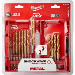 Image of Milwaukee 19 Piece HSS Shockwave Red Hex Impact Drill Bit Set