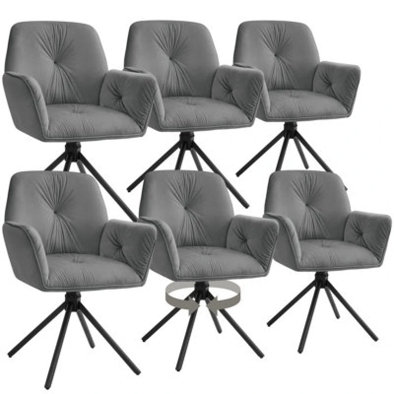 Image of Tectake Set Of 6 Swivel Chair Lenia - Upholstered, Padded, 56.5 X 54 X 86cm - Velvet Look Anthracite/black