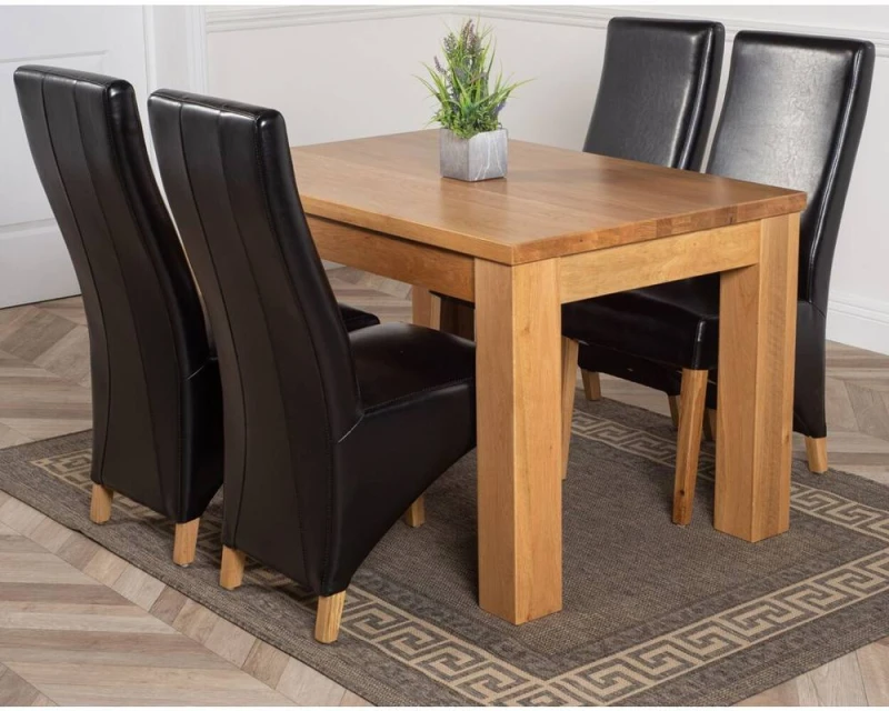 Image of Thats Furniture Dakot 127 x 82cm Oak Small Dining Table & 4 Lola Leather Chairs in Black Size: 127 x 82cm Black Unisex 127 x 82 cm