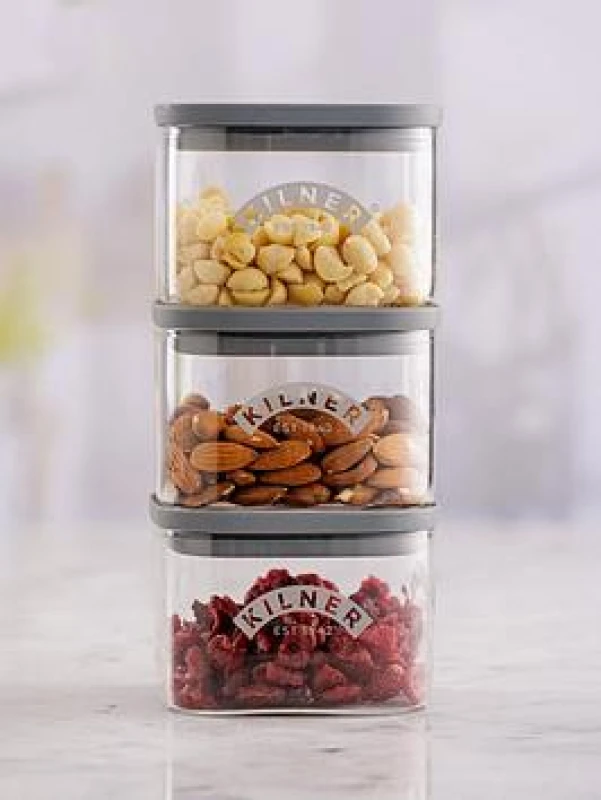 Image of Kilner Set of 3 Fresh Storage 0.5L Square Jars Transparent ONE SIZE