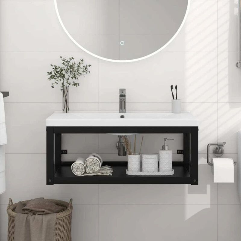 Image of VIDAXL Wall-mounted Bathroom Washbasin Frame Black 79x38x31cm Iron vidaXL 8720286667675