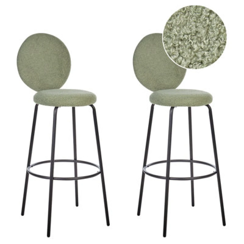 Image of Beliani Set Of 2 Bar Chairs Emery Boucle Light Green