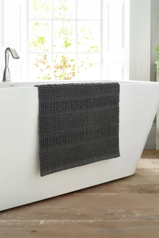 Image of Deyongs Deyongs Romeo Textured 100% Cotton Bath Mat - 1500gsm Absorbent Bathroom Rug in Charcoal Charcoal Bath Mat Unisex 5054990136824