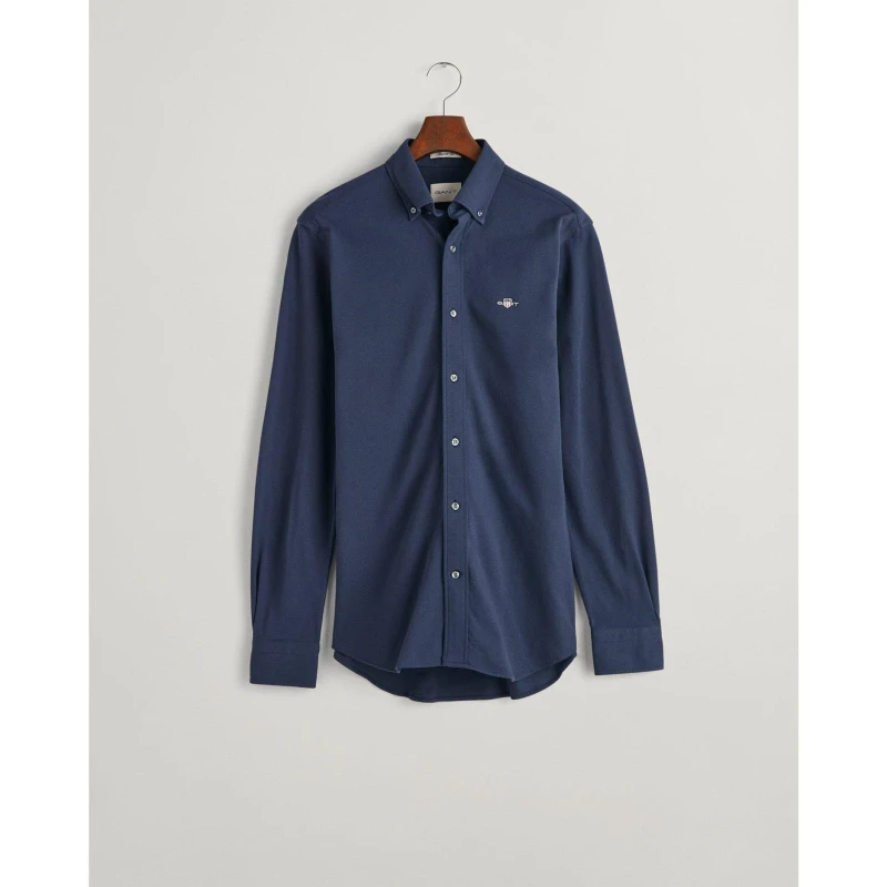 Image of Gant Regular-Fit Jersey Piqu Shirt Navy male S