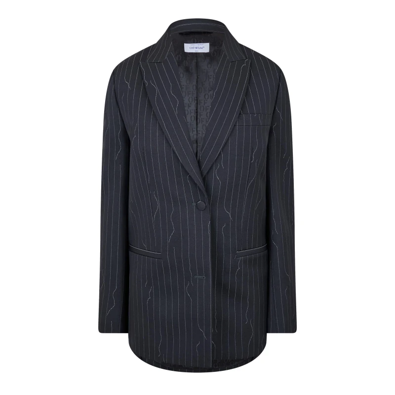 Image of Off White Womens Wool-Mix Structured Raw-Edge Suit Jacket Iron female 4 (3XS)