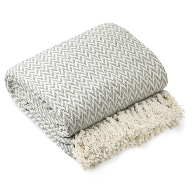 Image of Emma Barclay Throw Blanket Cotton Scandi Woven Cherokee Silver unisex 229x254cm
