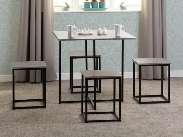 Image of Seconique Kent Stowaway Stone Effect and Black Dining Table and 4 Stools